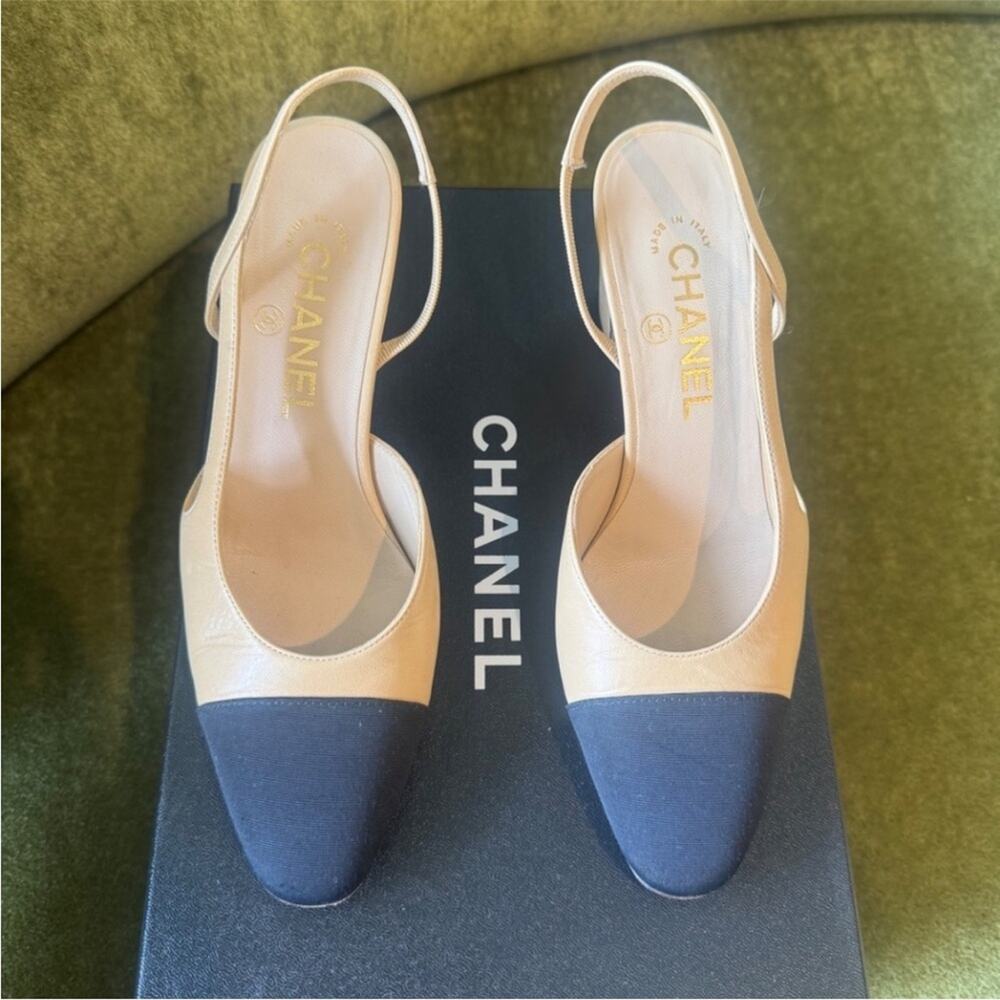CHANEL Slingback cap toe heels shoes pumps 36 - Picture 7 of 10
